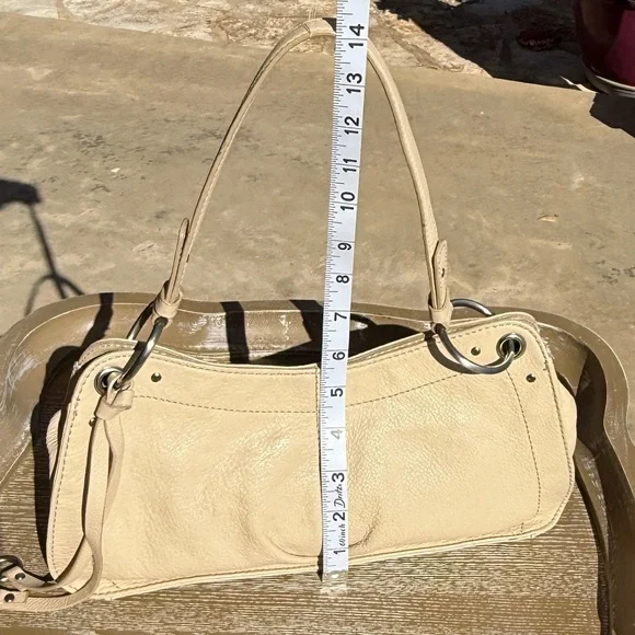 Alfani Pebbled Leather Shoulder Bag Pleated Beige/Cream/Tan Magnetic Closure - Picture 11 of 14